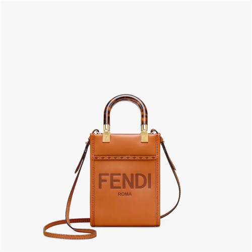 Fendi Mini Sunshine Shopper in brown leather