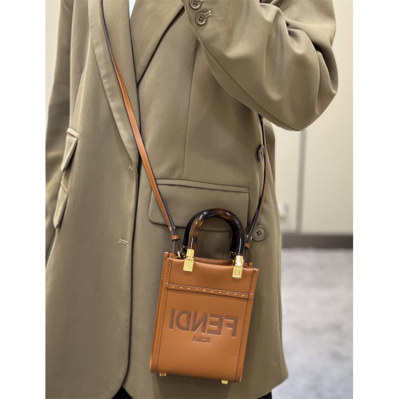 Fendi Mini Sunshine Shopper in brown leather