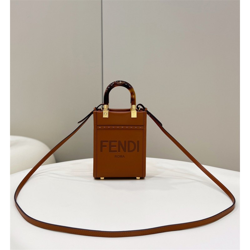 Fendi Mini Sunshine Shopper in brown leather