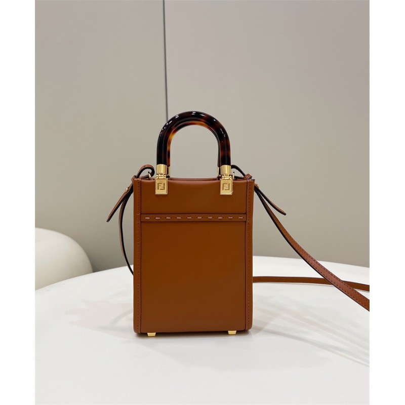 Fendi Mini Sunshine Shopper in brown leather