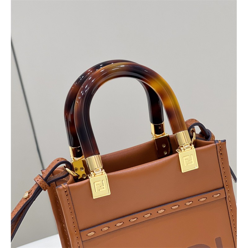 Fendi Mini Sunshine Shopper in brown leather