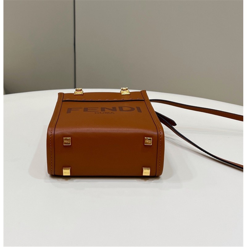Fendi Mini Sunshine Shopper in brown leather