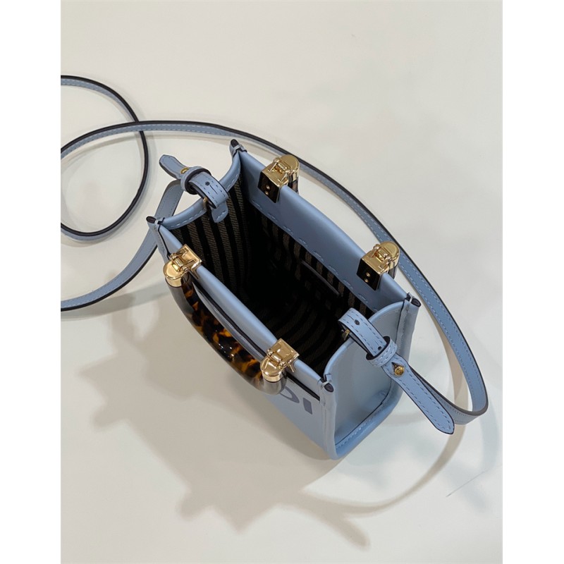 Fendi Mini Sunshine Shopper bag in light blue leather