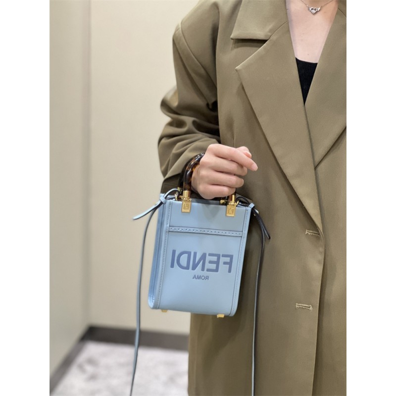 Fendi Mini Sunshine Shopper bag in light blue leather
