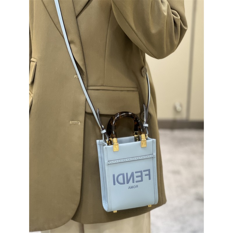 Fendi Mini Sunshine Shopper bag in light blue leather