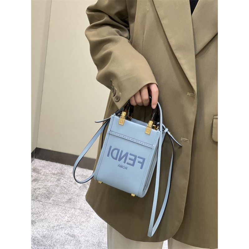 Fendi Mini Sunshine Shopper bag in light blue leather