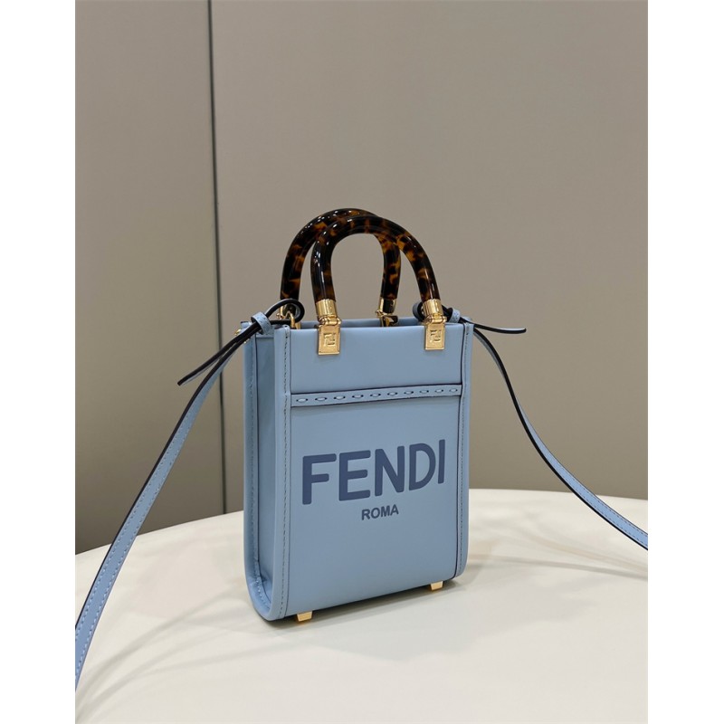 Fendi Mini Sunshine Shopper bag in light blue leather