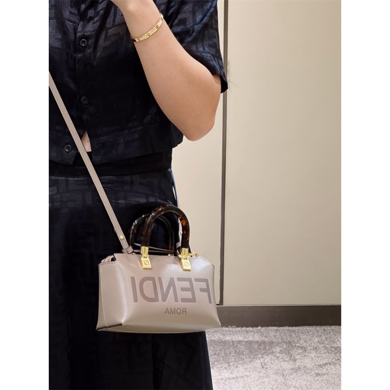 Fendi By The Way Mini Small Boston bag in dove gray leather 
