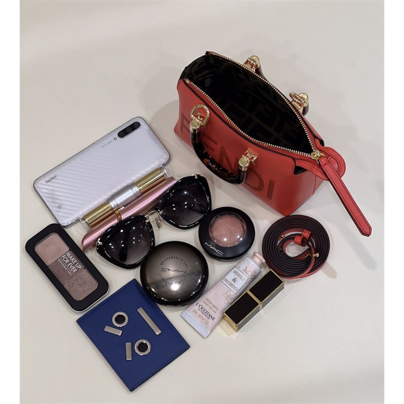 Fendi By The Way Mini Small Boston bag in red leather 