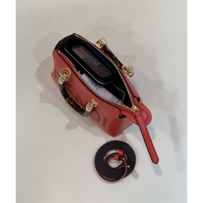 Fendi By The Way Mini Small Boston bag in red leather 