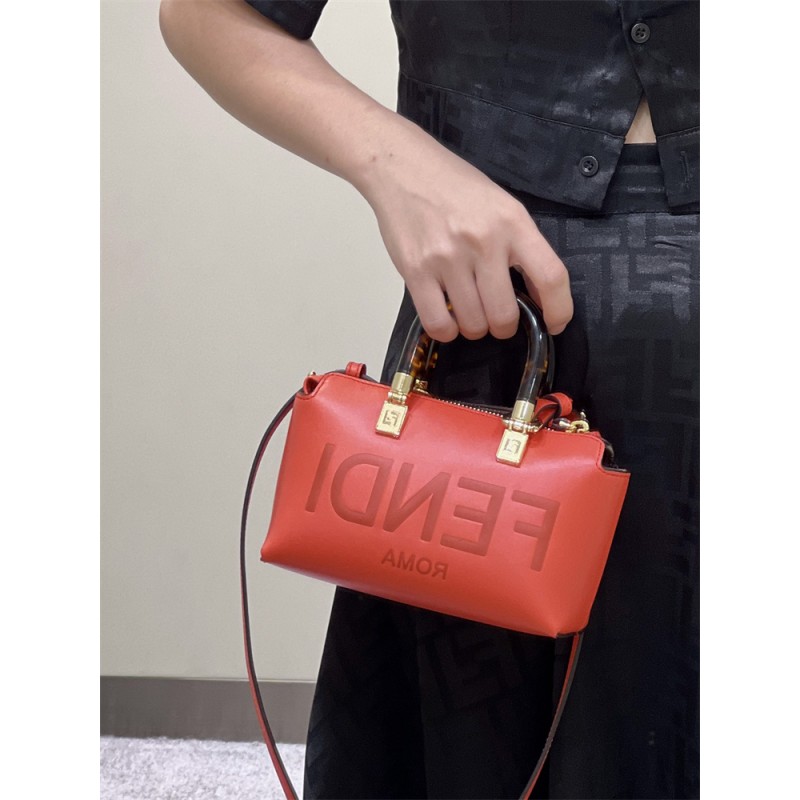 Fendi By The Way Mini Small Boston bag in red leather 