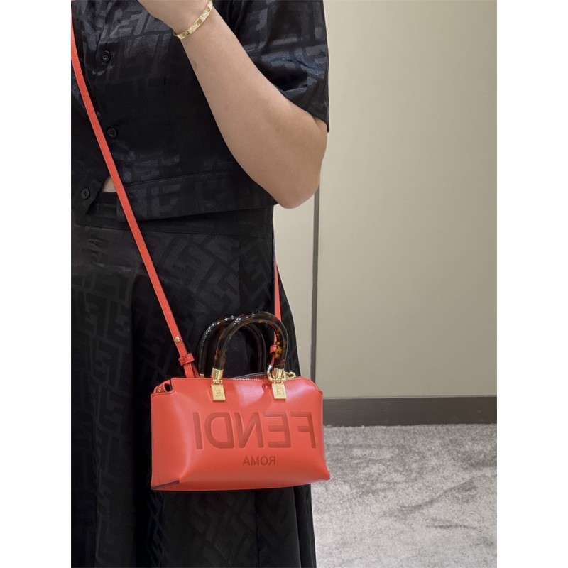Fendi By The Way Mini Small Boston bag in red leather 