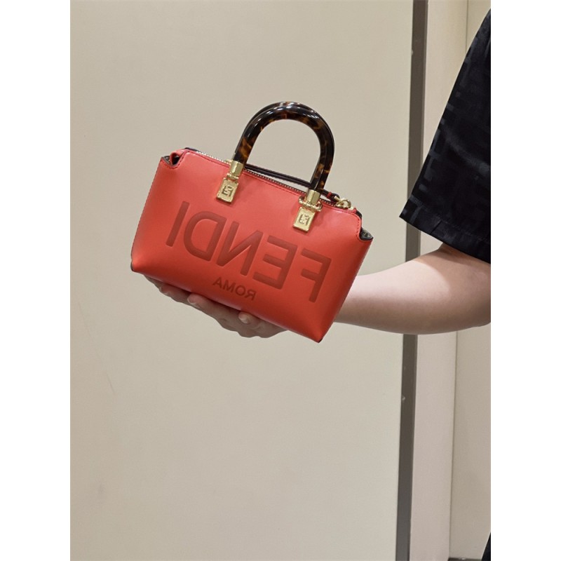 Fendi By The Way Mini Small Boston bag in red leather 