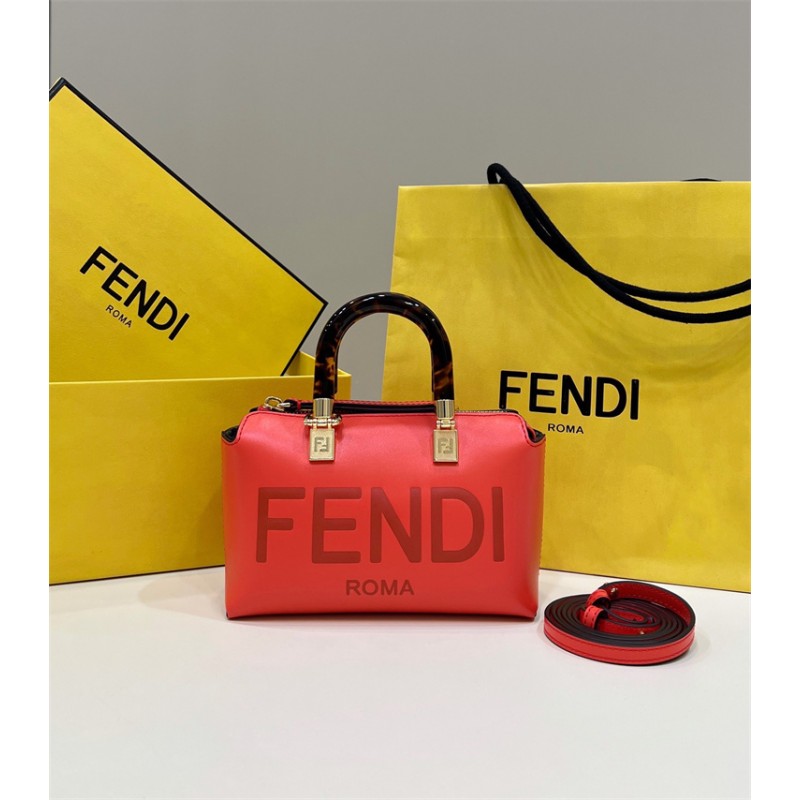 Fendi By The Way Mini Small Boston bag in red leather 