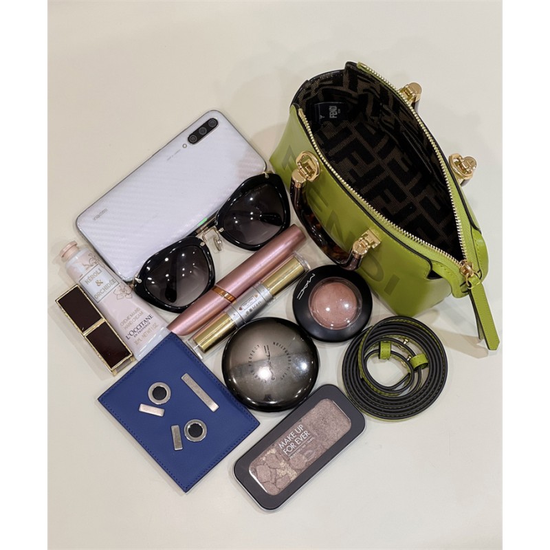 Fendi By The Way Mini Small Boston bag in green leather 