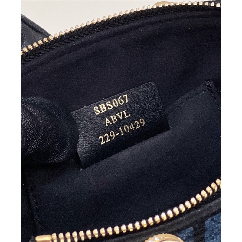 Fendi By The Way Mini Small Boston bag in blue tapestry fabric