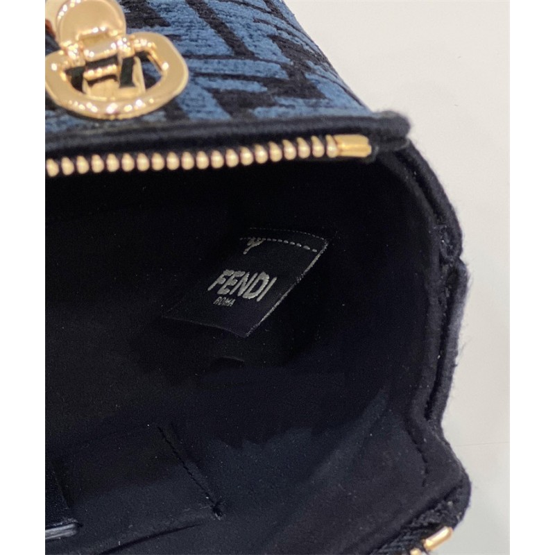 Fendi By The Way Mini Small Boston bag in blue tapestry fabric