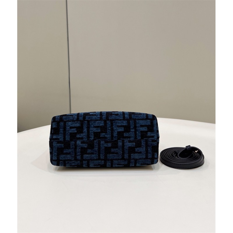 Fendi By The Way Mini Small Boston bag in blue tapestry fabric