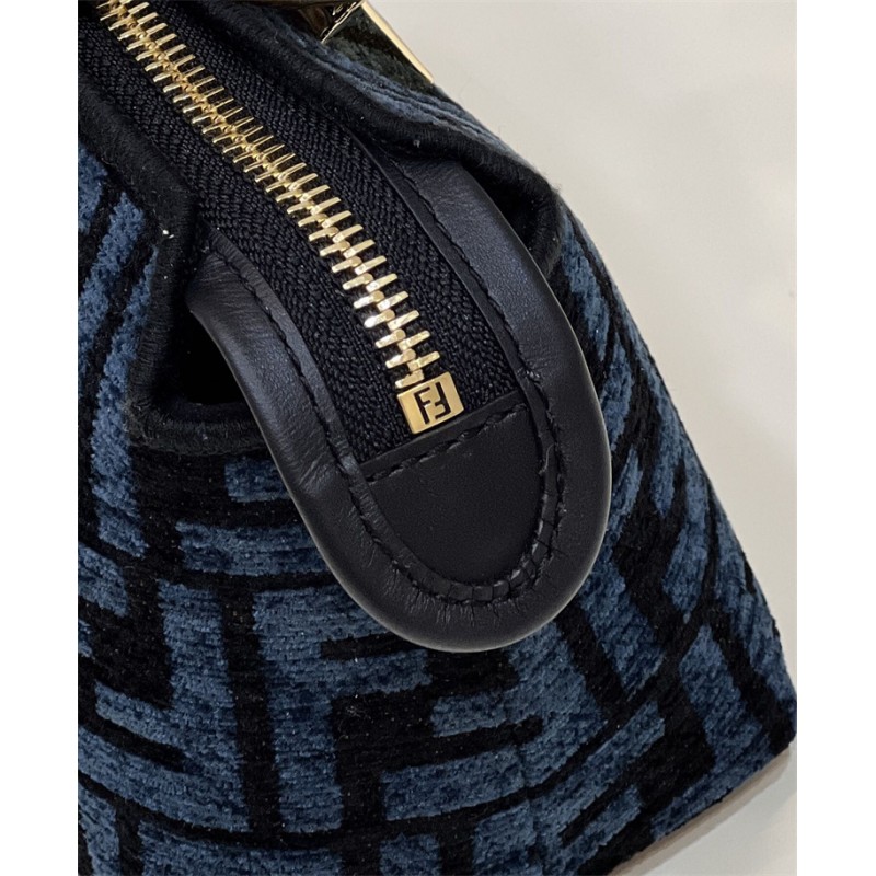 Fendi By The Way Mini Small Boston bag in blue tapestry fabric