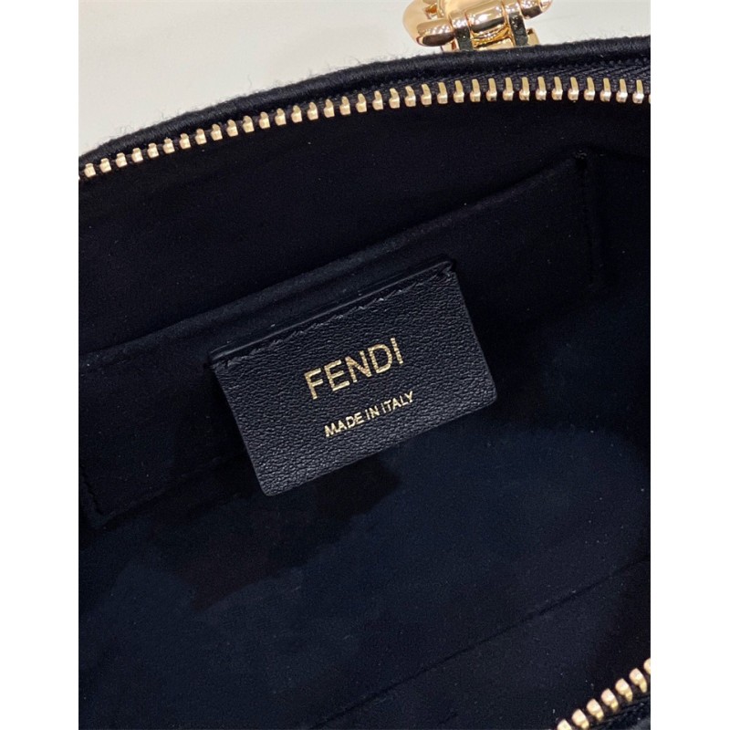 Fendi By The Way Mini Small Boston bag in blue tapestry fabric
