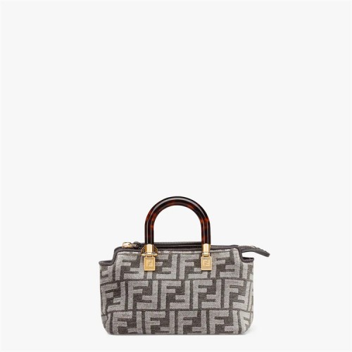 Fendi By The Way Mini Small Boston bag in dark gray tapestry fabric