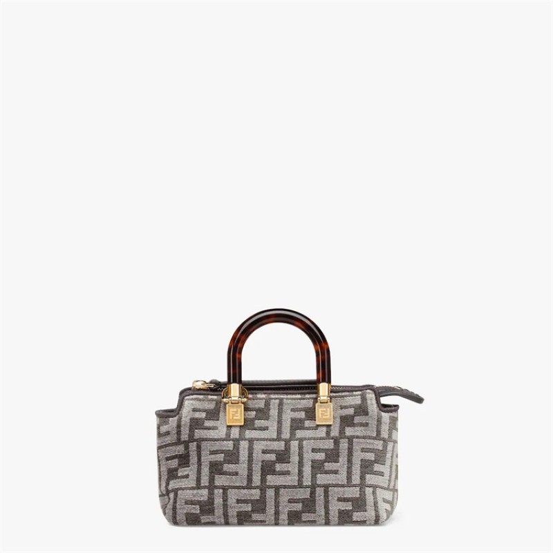 Fendi By The Way Mini Small Boston bag in dark gray tapestry fabric