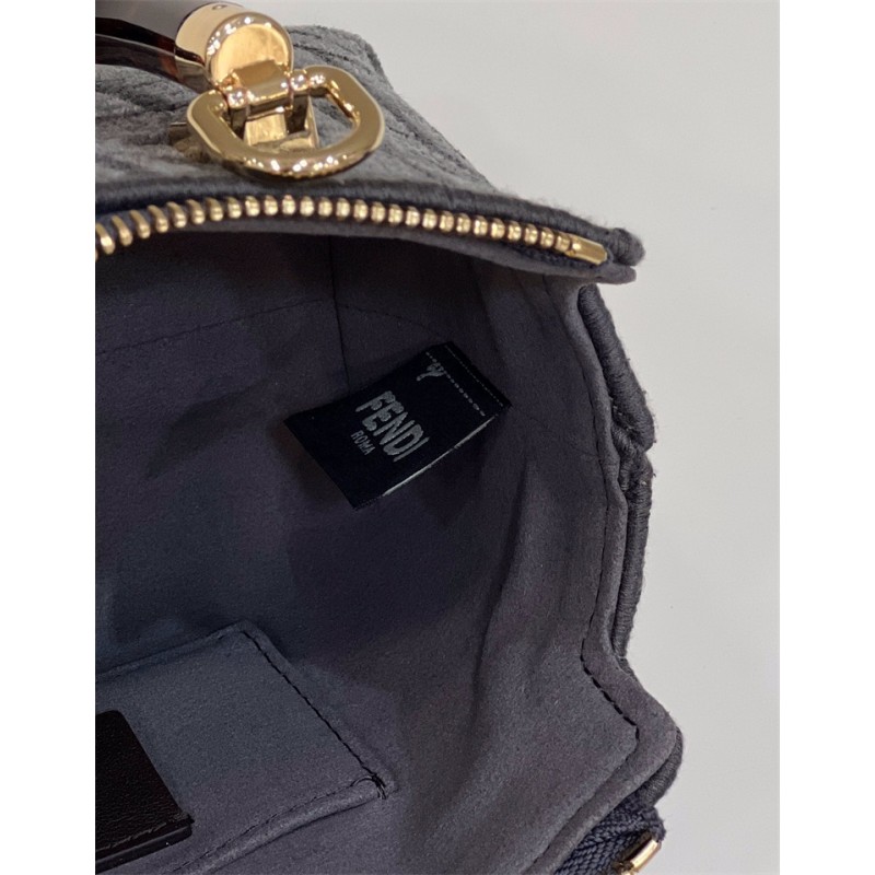 Fendi By The Way Mini Small Boston bag in dark gray tapestry fabric