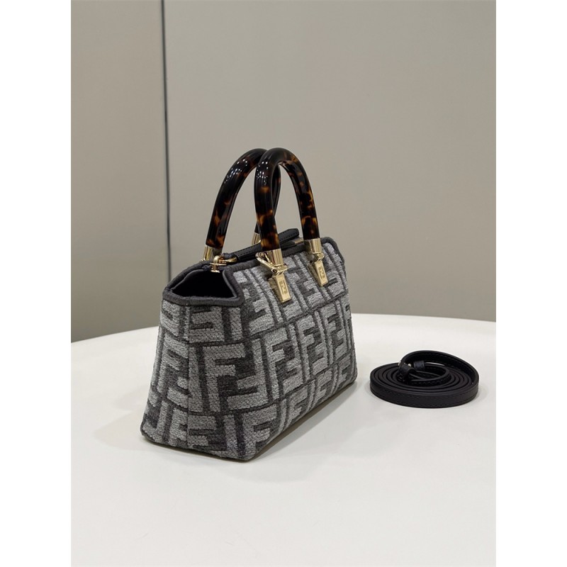 Fendi By The Way Mini Small Boston bag in dark gray tapestry fabric