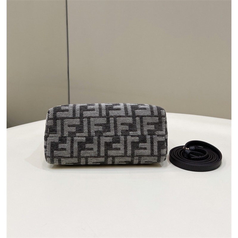 Fendi By The Way Mini Small Boston bag in dark gray tapestry fabric