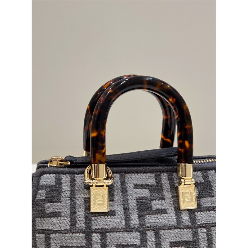 Fendi By The Way Mini Small Boston bag in dark gray tapestry fabric