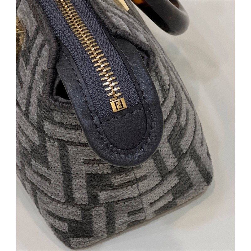 Fendi By The Way Mini Small Boston bag in dark gray tapestry fabric