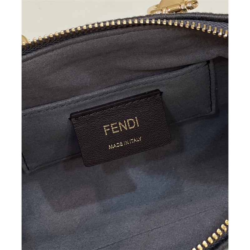 Fendi By The Way Mini Small Boston bag in dark gray tapestry fabric