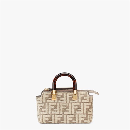 Fendi By The Way Mini Small Boston bag in dove gray tapestry fabric