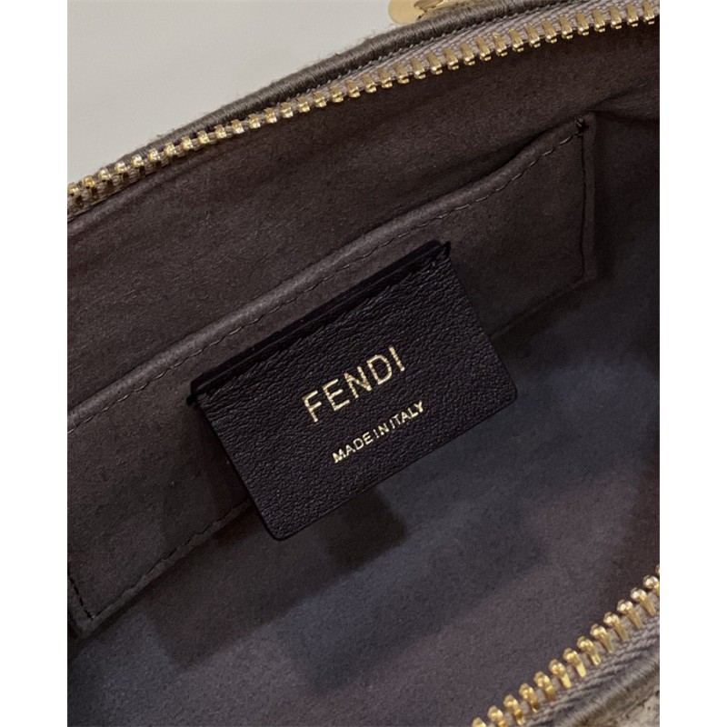 Fendi By The Way Mini Small Boston bag in dove gray tapestry fabric