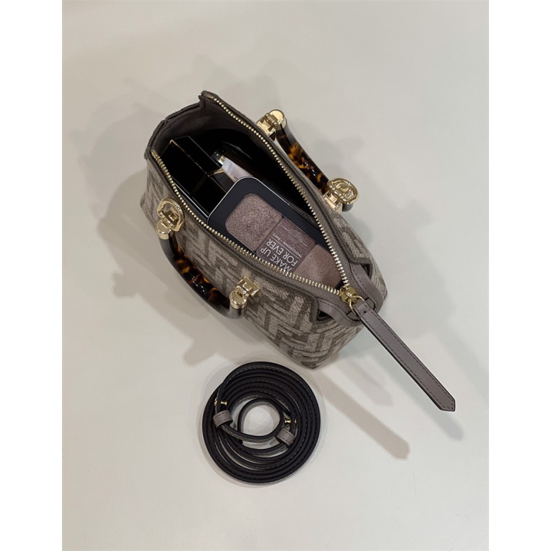 Fendi By The Way Mini Small Boston bag in dove gray tapestry fabric