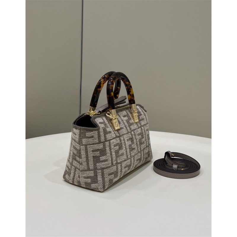 Fendi By The Way Mini Small Boston bag in dove gray tapestry fabric