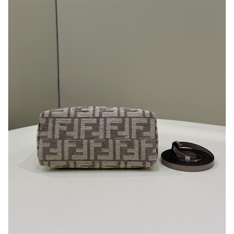 Fendi By The Way Mini Small Boston bag in dove gray tapestry fabric