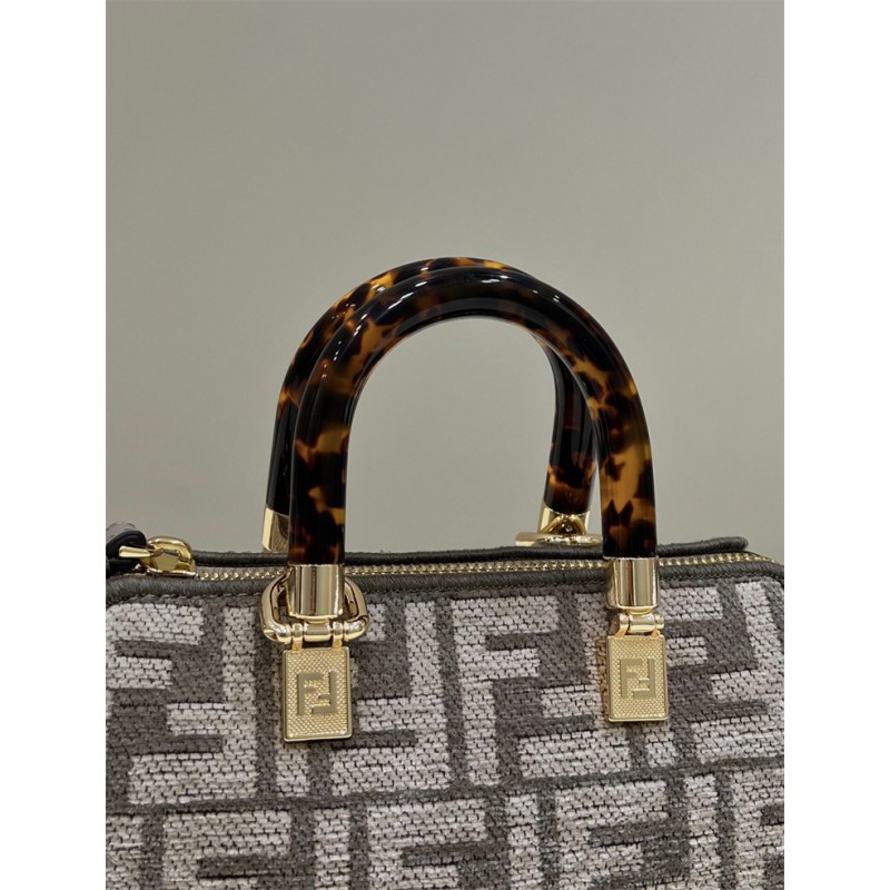 Fendi By The Way Mini Small Boston bag in dove gray tapestry fabric