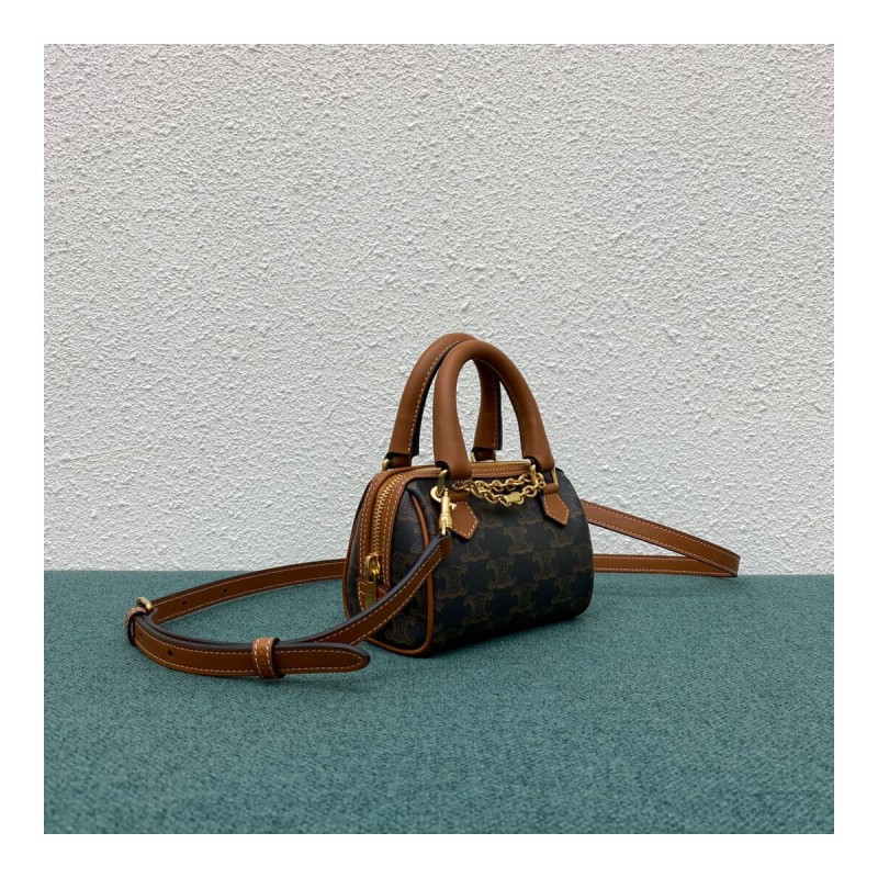Celine Mini Boston Bag In Triomphe Canvas 195112