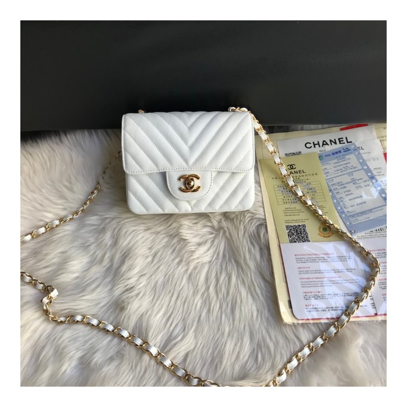Chanel Chevron Caviar Leathe 17cm Classic Flap Bag 1115