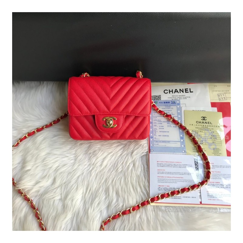 Chanel Chevron Caviar Leathe 17cm Classic Flap Bag 1115