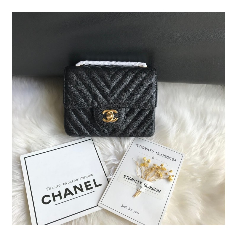 Chanel Chevron Caviar Leathe 17cm Classic Flap Bag 1115