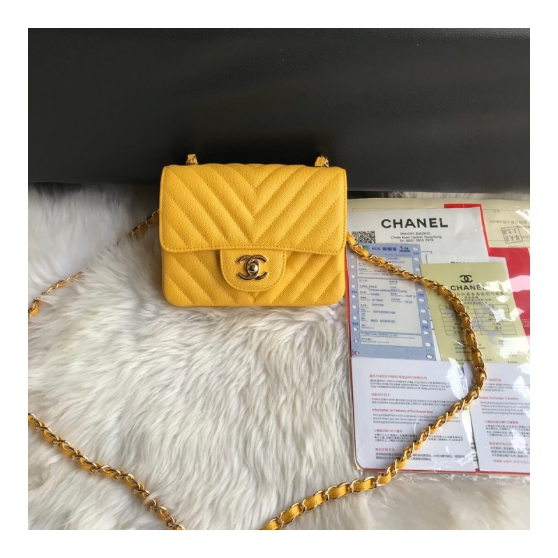 Chanel Chevron Caviar Leathe 17cm Classic Flap Bag 1115