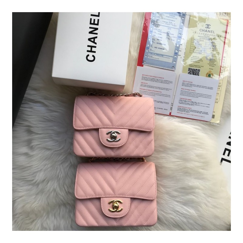 Chanel Chevron Caviar Leathe 17cm Classic Flap Bag 1115