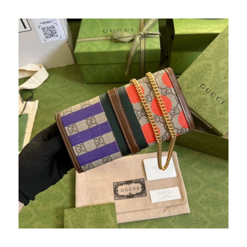 Gucci Jackie 1961 Chain Wallet 652681 With Geometric Print