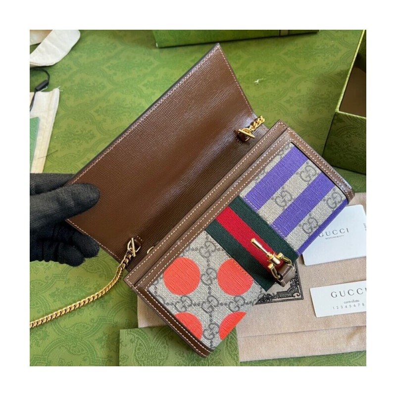Gucci Jackie 1961 Chain Wallet 652681 With Geometric Print