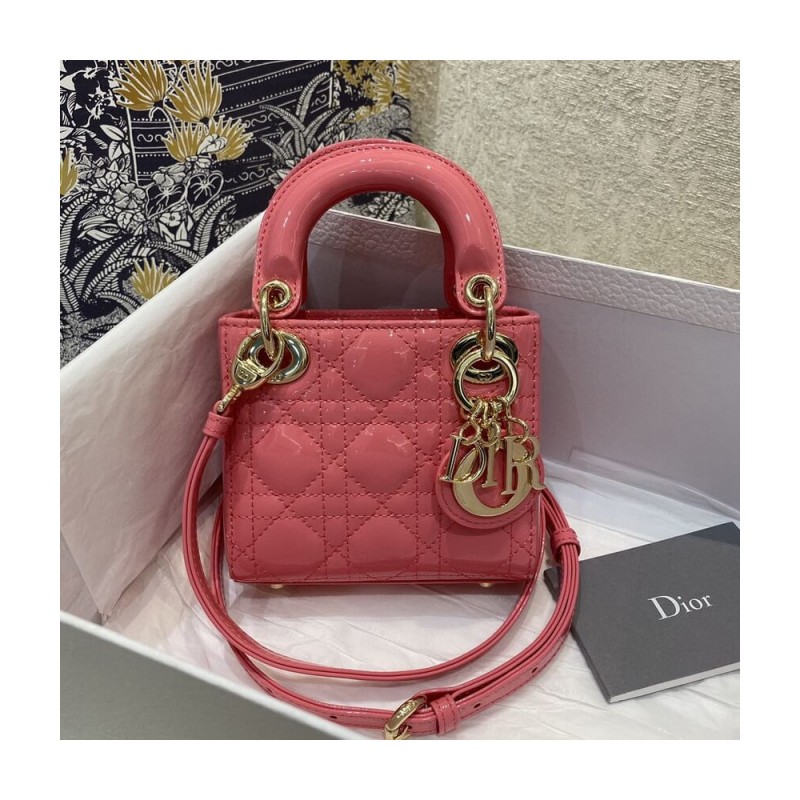 Christian Dior Micro Lady Dior Bag in Patent Cannage Calfskin S0856