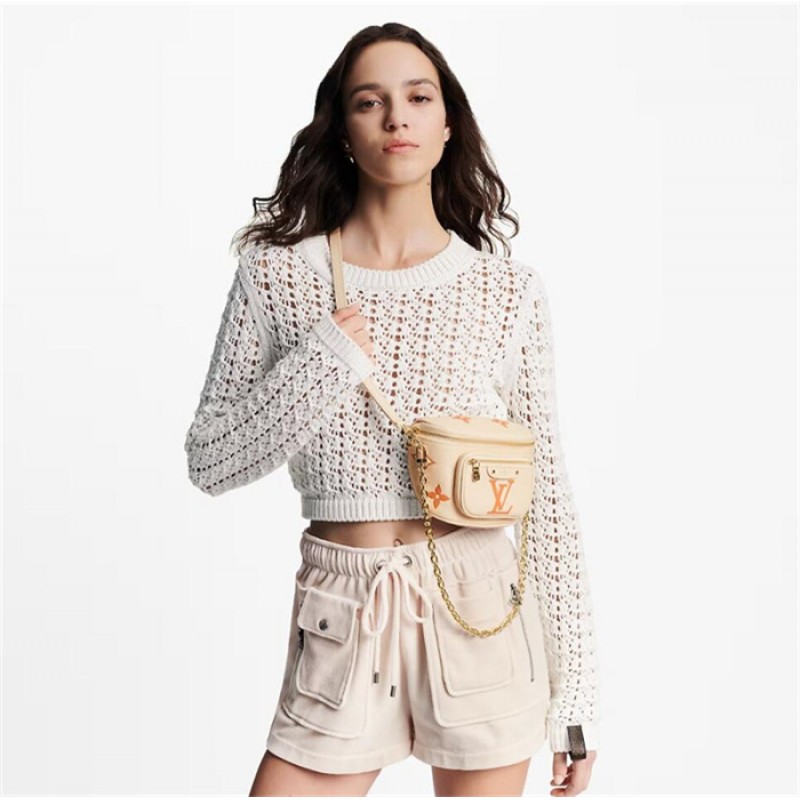 Louis Vuitton Monogram Empreinte Leather Small Leather Goods Chain Wallets Mini Bumbag M82208