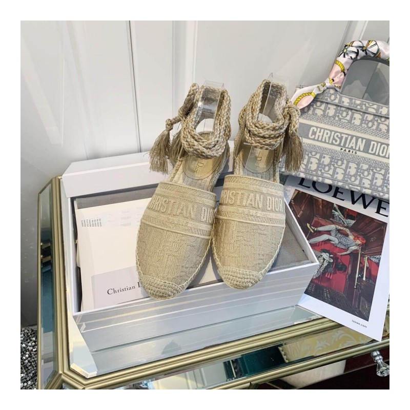 Dior Granville Dior Oblique Embroidered Cotton Lace-Up Espadrille KCB595