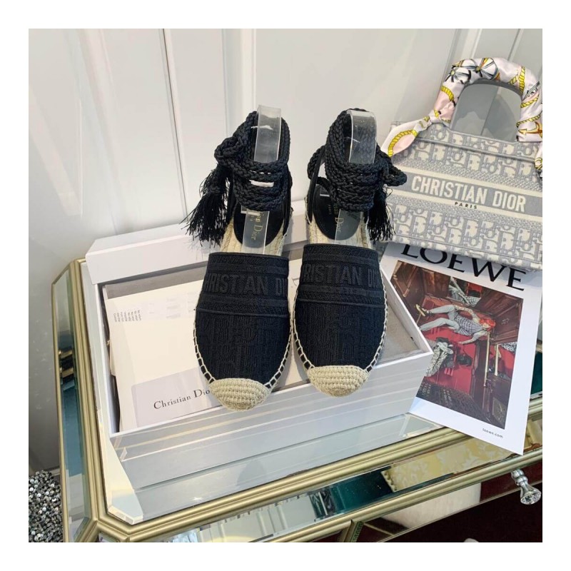 Dior Granville Dior Oblique Embroidered Cotton Lace-Up Espadrille KCB595